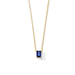 Emerald-Cut Blue Lab-Created Sapphire Solitaire Necklace in 10K Gold