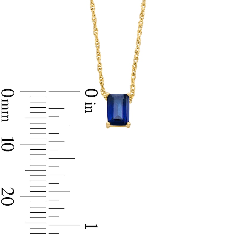 Main Image 3 of Emerald-Cut Blue Lab-Created Sapphire Solitaire Necklace in 10K Gold