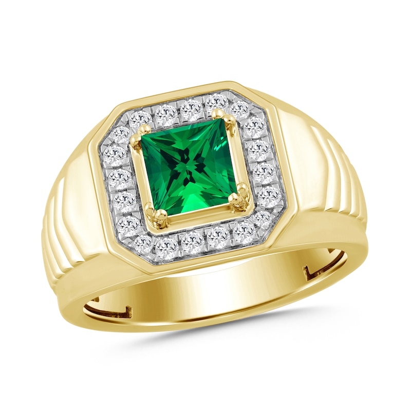 Square-Cut Lab-Created Emerald and 0.40 CT. T.W. Certified Lab-Grown Diamond Ring 10K Gold (F/SI2)
