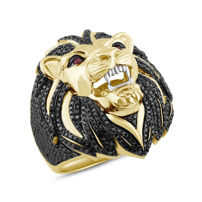 1.75 CT. T.W. Black Diamond and Lab-Created Ruby Lion Ring Sterling Silver with 14K Gold Plate