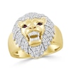 Thumbnail Image 1 of 0.50 CT. T.W. Diamond and Lab-Created Ruby Lion Ring in Sterling Silver with 14K Yellow Gold Plate