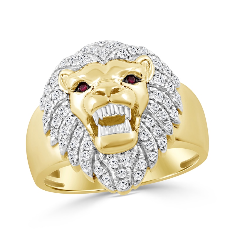 0.50 CT. T.W. Diamond and Lab-Created Ruby Lion Ring Sterling Silver with 14K Yellow Gold Plate