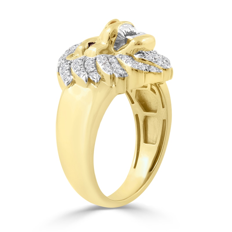 0.50 CT. T.W. Diamond and Lab-Created Ruby Lion Ring Sterling Silver with 14K Yellow Gold Plate