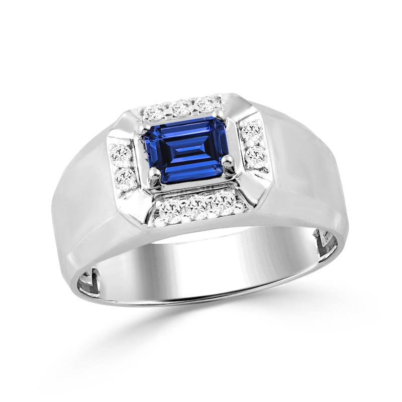 0.25 CT. T.W. Emerald-Cut Blue Lab-Created Sapphire and Certified Lab-Grown Diamond Ring 10K White Gold (F/SI2)