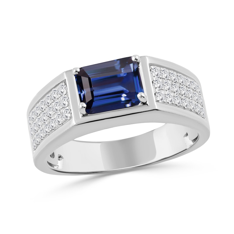 Emerald-Cut Blue Lab-Created Sapphire and 0.50 CT. T.W. Certified Lab-Grown Diamond Ring 10K White Gold (F/SI2)