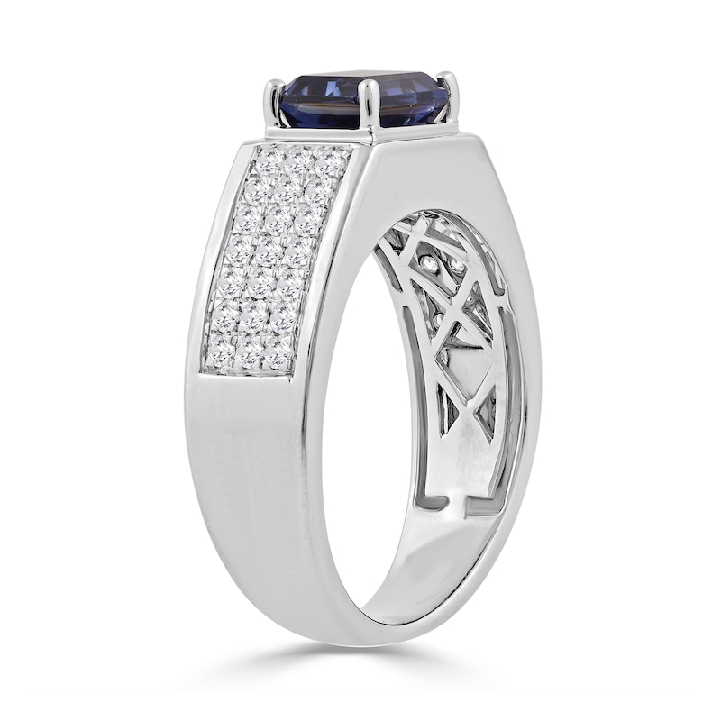 Emerald-Cut Blue Lab-Created Sapphire and 0.50 CT. T.W. Certified Lab-Grown Diamond Ring 10K White Gold (F/SI2)