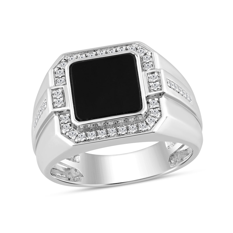 Radiant-Cut Black Onyx and 0.25 CT. T.W. Diamond Ring 10K White Gold