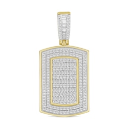0.70 CT. T.W. Baguette-Cut and Round Diamond Dog Tag Necklace Charm in 10K Gold