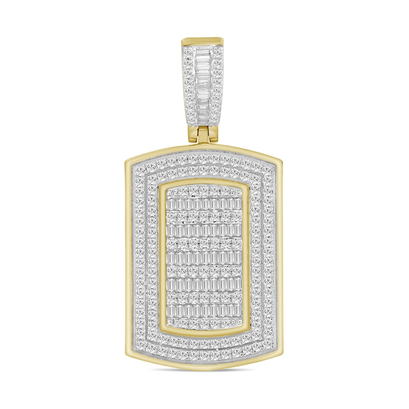 0.70 CT. T.W. Baguette-Cut and Round Diamond Dog Tag Necklace Charm in 10K Gold