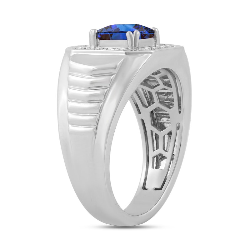 Square-Cut Blue Lab-Created Sapphire and 0.40 CT. T.W. Certified Lab-Grown Diamond Ring 10K White Gold (F/SI2)