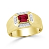 Thumbnail Image 1 of Emerald-Cut Lab-Created Ruby and 0.25 CT. T.W. Certified Lab-Grown Diamond Ring in 10K Gold