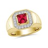 Thumbnail Image 1 of Square-Cut Lab-Created Ruby and 0.40 CT. T.W. Certified Lab-Grown Diamond Ring in 10K Gold (F/SI2)