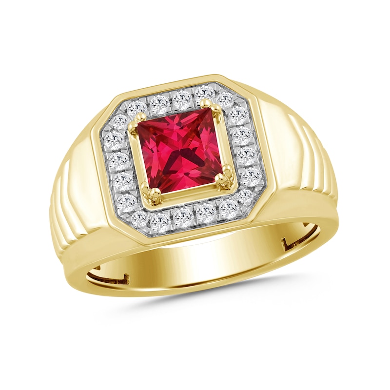 Square-Cut Lab-Created Ruby and 0.40 CT. T.W. Certified Lab-Grown Diamond Ring 10K Gold (F/SI2)