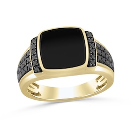 Cushion-Cut Black Onyx and 0.50 CT. T.W. Black Diamond Ring in 10K Gold