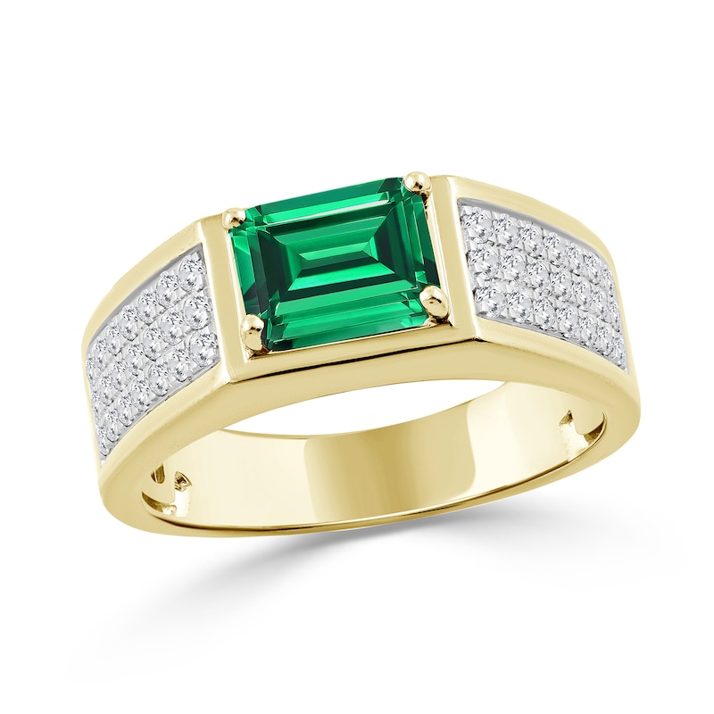 Emerald-Cut Lab-Created Emerald and 0.50 CT.T.W. Certified Lab-Grown Diamond Ring 10K Gold (F/SI2)