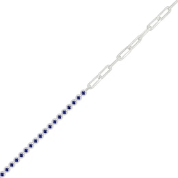 Blue Lab-Created Sapphire Paper Clip Chain Bracelet in Sterling Silver - 7.5"