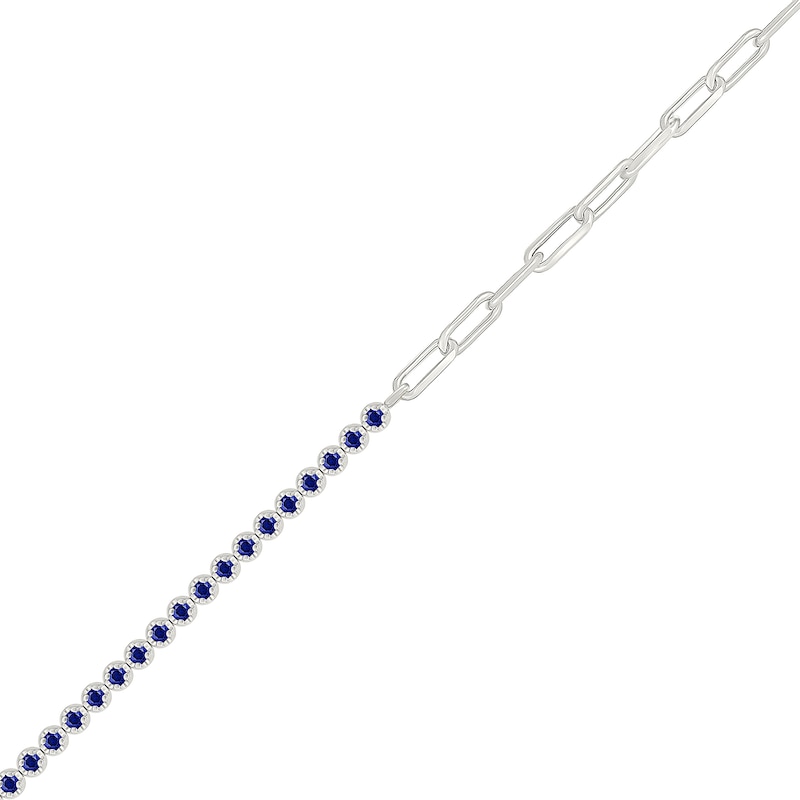 Blue Lab-Created Sapphire Paper Clip Chain Bracelet in Sterling Silver - 7.5"