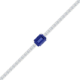 Emerald-Cut Blue Lab-Created Sapphire and White Lab-Created Sapphire Bracelet in Sterling Silver - 7”