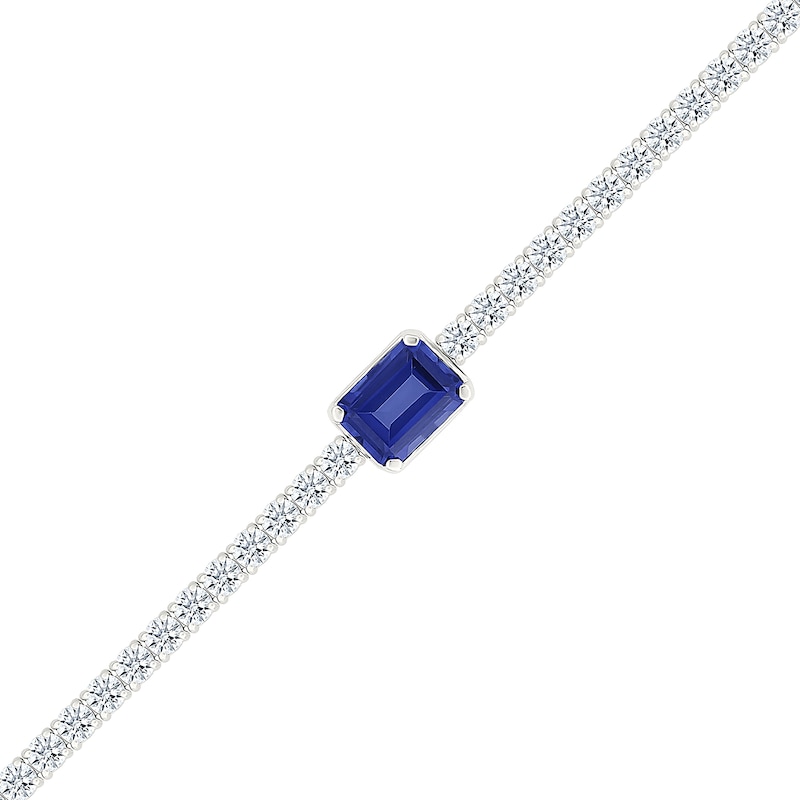 Emerald-Cut Blue Lab-Created Sapphire and White Lab-Created Sapphire Bracelet in Sterling Silver - 7"