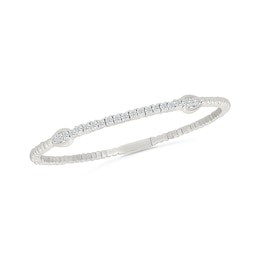 White Lab-Created Sapphire Beaded Bangle Bracelet in Sterling Silver