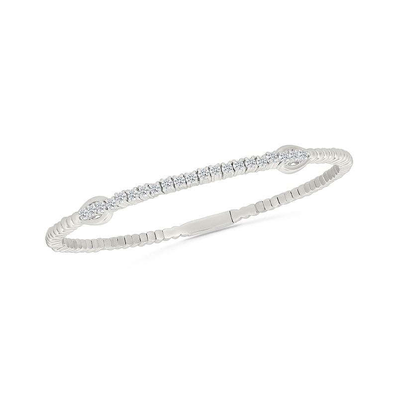 White Lab-Created Sapphire Beaded Bangle Bracelet in Sterling Silver