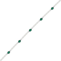 Oval Lab-Created Emerald and White Lab-Created Sapphire Bracelet in Sterling Silver - 7"