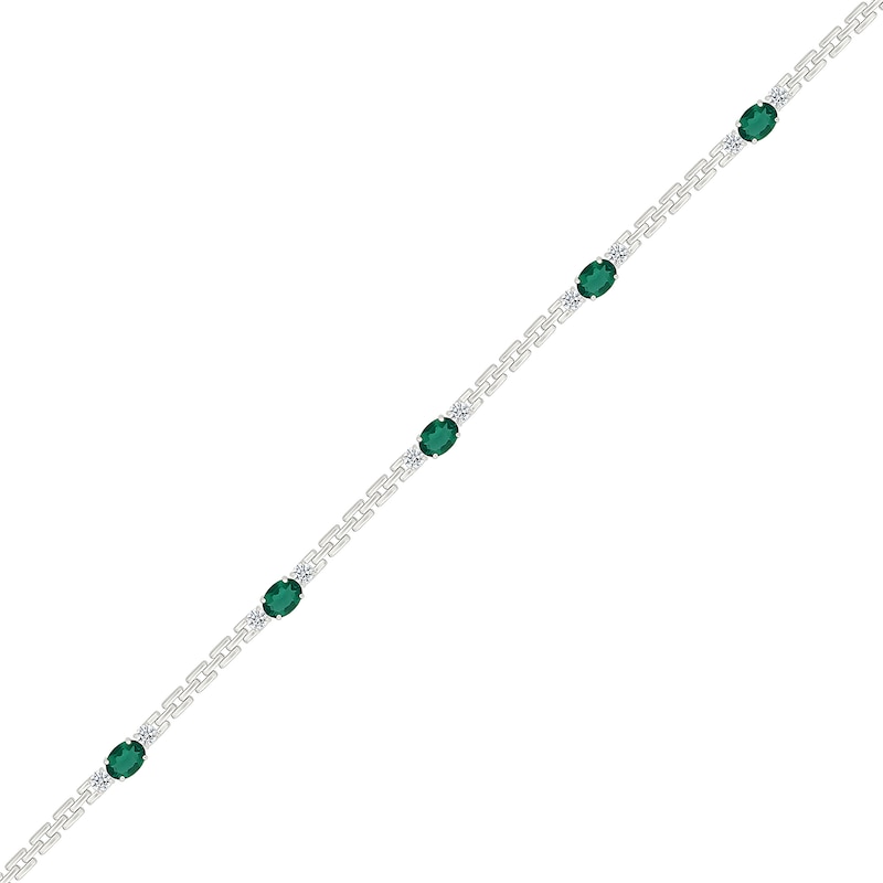 Oval Lab-Created Emerald and White Lab-Created Sapphire Bracelet in Sterling Silver - 7"