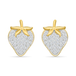 White Lab-Created Sapphire Strawberry Stud Earrings in Sterling Siver with 24K Gold Plate