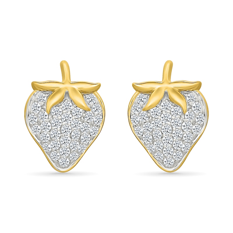 White Lab-Created Sapphire Strawberry Stud Earrings in Sterling Siver with 24K Gold Plate