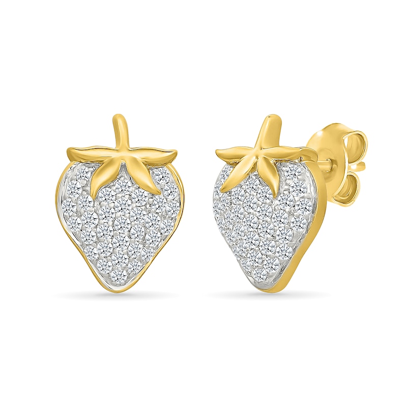 White Lab-Created Sapphire Strawberry Stud Earrings in Sterling Siver with 24K Gold Plate