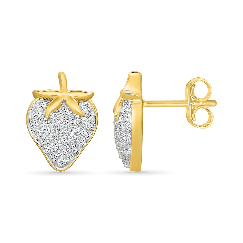 White Lab-Created Sapphire Strawberry Stud Earrings in Sterling Siver with 24K Gold Plate