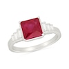 Thumbnail Image 1 of Square-Cut Lab-Created Ruby and Baguette-Cut White Lab-Created Sapphire Ring in Sterling Silver with 24K Gold Plate