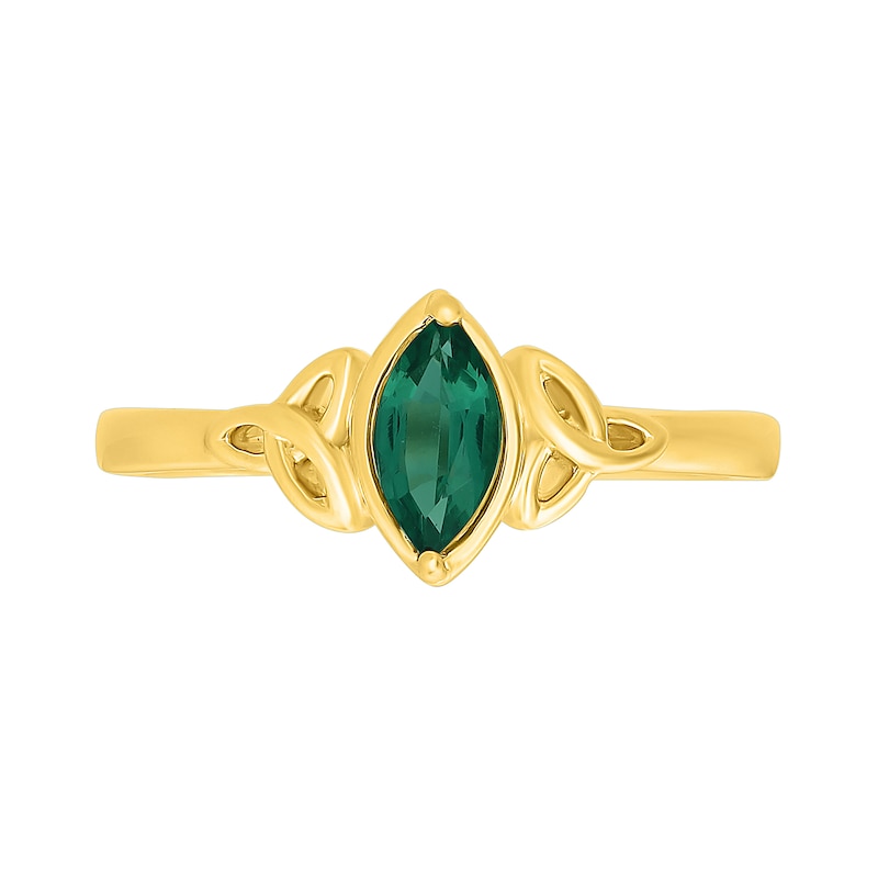 Marquise-Cut Lab-Created Emerald Celtic Trinity Knot Ring Sterling Silver with 24K Gold Plate