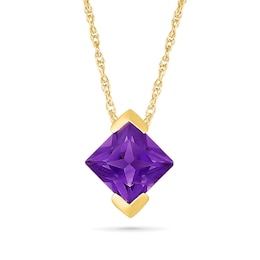 Square-Cut Amethyst Tilted Necklace in Sterling Silver with 24K Gold Plate - 18"