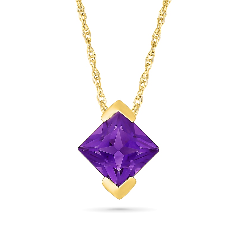 Square-Cut Amethyst Tilted Necklace in Sterling Silver with 24K Gold Plate - 18"
