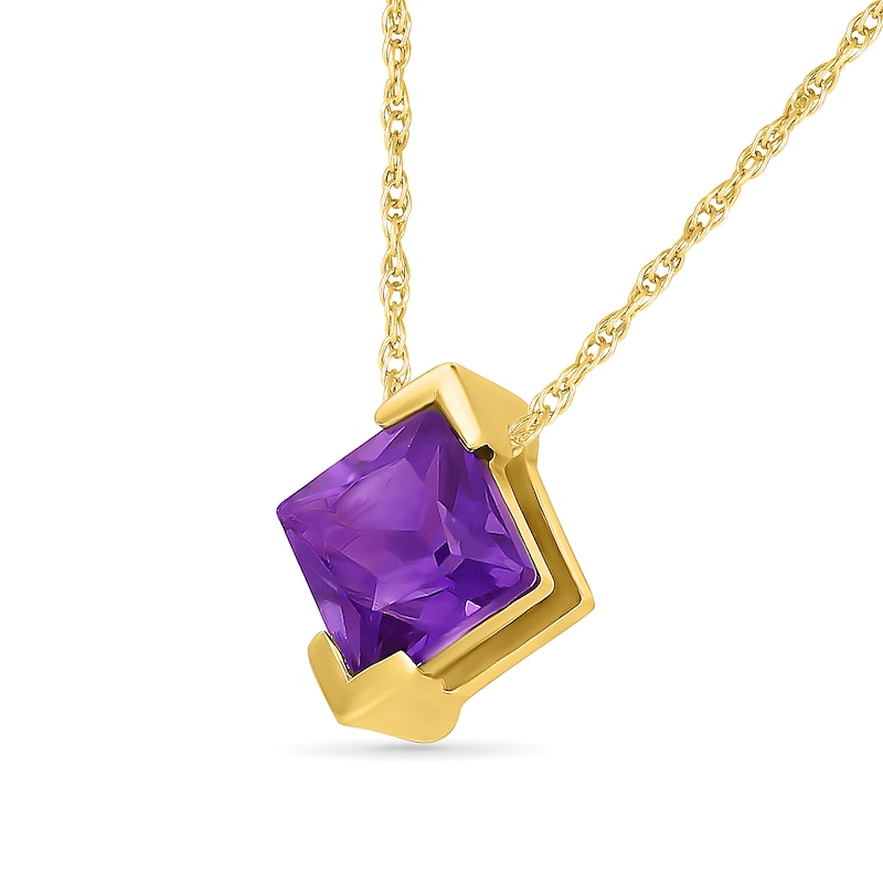 Square-Cut Amethyst Tilted Necklace in Sterling Silver with 24K Gold Plate - 18"