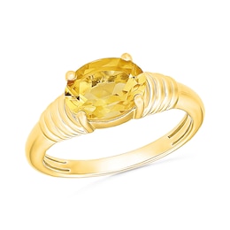 Oval Citrine East-West Solitaire Ring in Sterling Silver with 24K Gold Plate