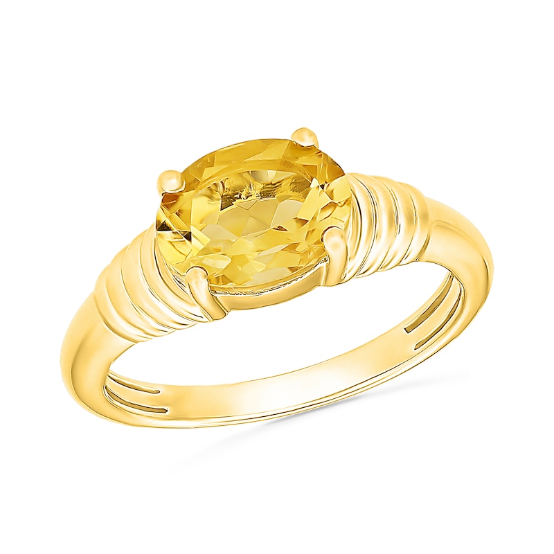 Oval Citrine East-West Solitaire Ring Sterling Silver with 24K Gold Plate