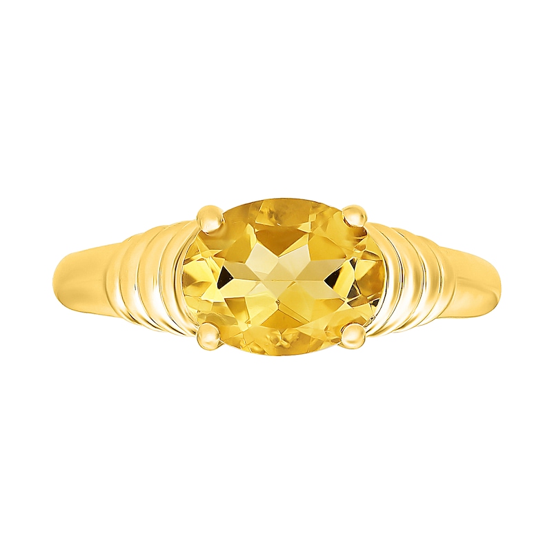 Oval Citrine East-West Solitaire Ring Sterling Silver with 24K Gold Plate