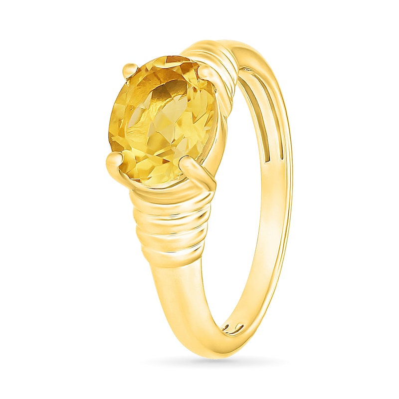 Oval Citrine East-West Solitaire Ring Sterling Silver with 24K Gold Plate