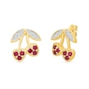 Thumbnail Image 2 of Lab-Created Ruby and White Lab-Created Sapphire Cherry Stud Earrings in Sterling Silver with 24K Gold Plate