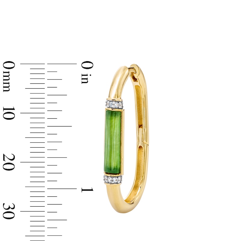 Main Image 3 of Jade and White Lab-Created Sapphire Hoop Earrings in Sterling Silver with 18K Yellow Gold Plate