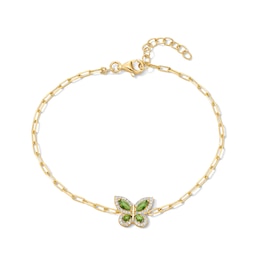 Marquise and Oval Jade and White Lab-Created Sapphire Butterfly Bracelet in Sterling Silver with 18K Gold Plate - 8.25"