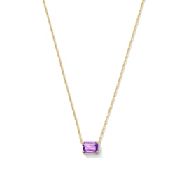 Emerald-Cut Amethyst East West Solitaire Necklace in 10K Gold