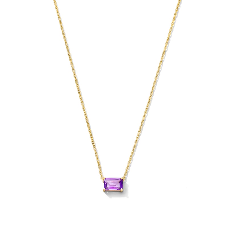 Emerald-Cut Amethyst East West Solitaire Necklace in 10K Gold