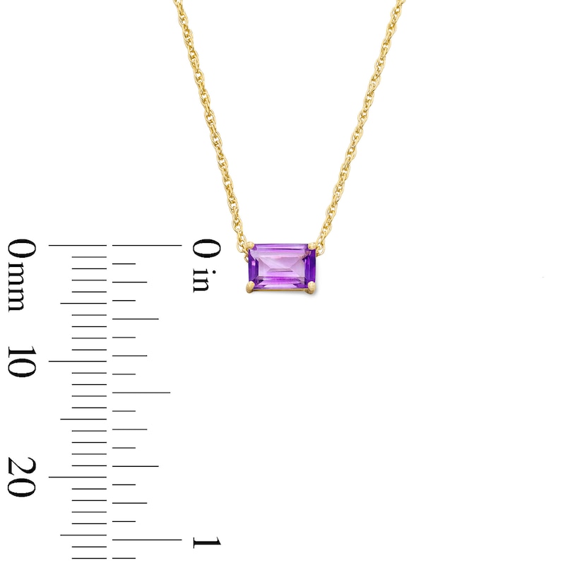 Emerald-Cut Amethyst East West Solitaire Necklace in 10K Gold