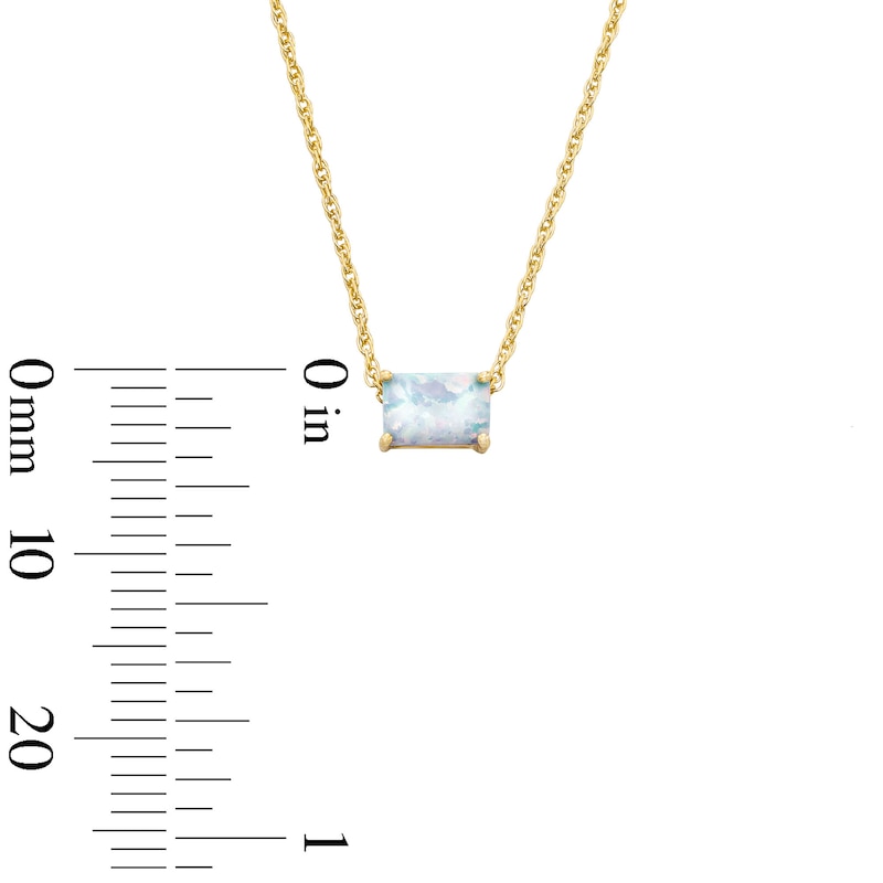 Emerald-Shaped Lab-Created Opal East West Solitaire Necklace in 10K Gold
