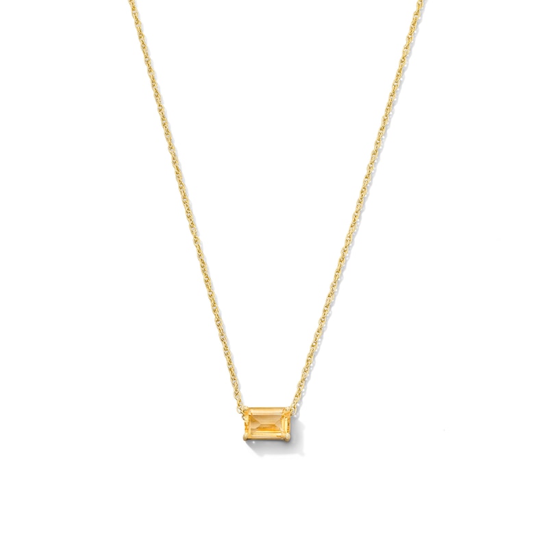 Main Image 1 of Emerald-Cut Citrine East West Solitaire Necklace in 10K Gold