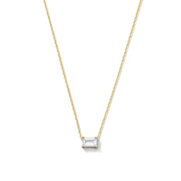 Emerald-Cut White Lab-Created Sapphire East West Solitaire Necklace in 10K Gold
