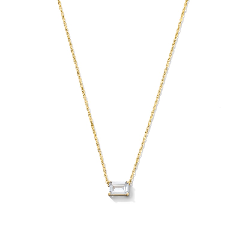 Emerald-Cut Lab-Created Sapphire East West Solitaire Necklace in 10K Gold